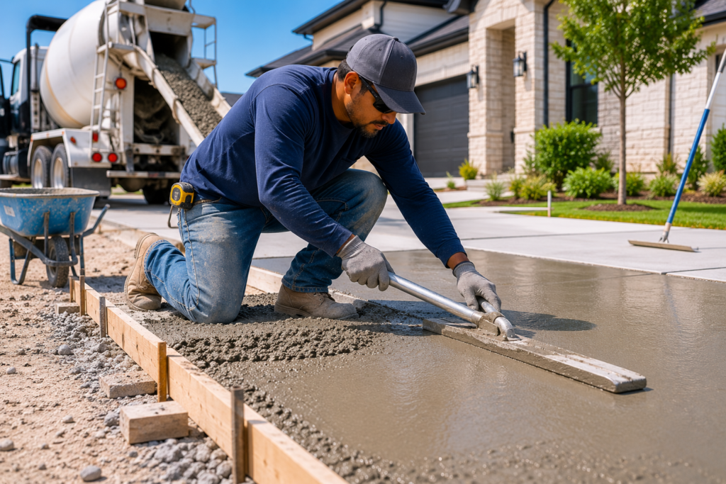 concrete technician repairing concrete work