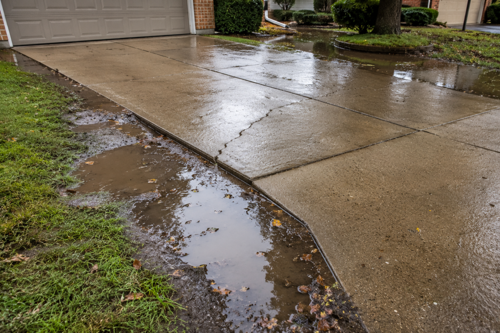 poor drainage around concrete driveway